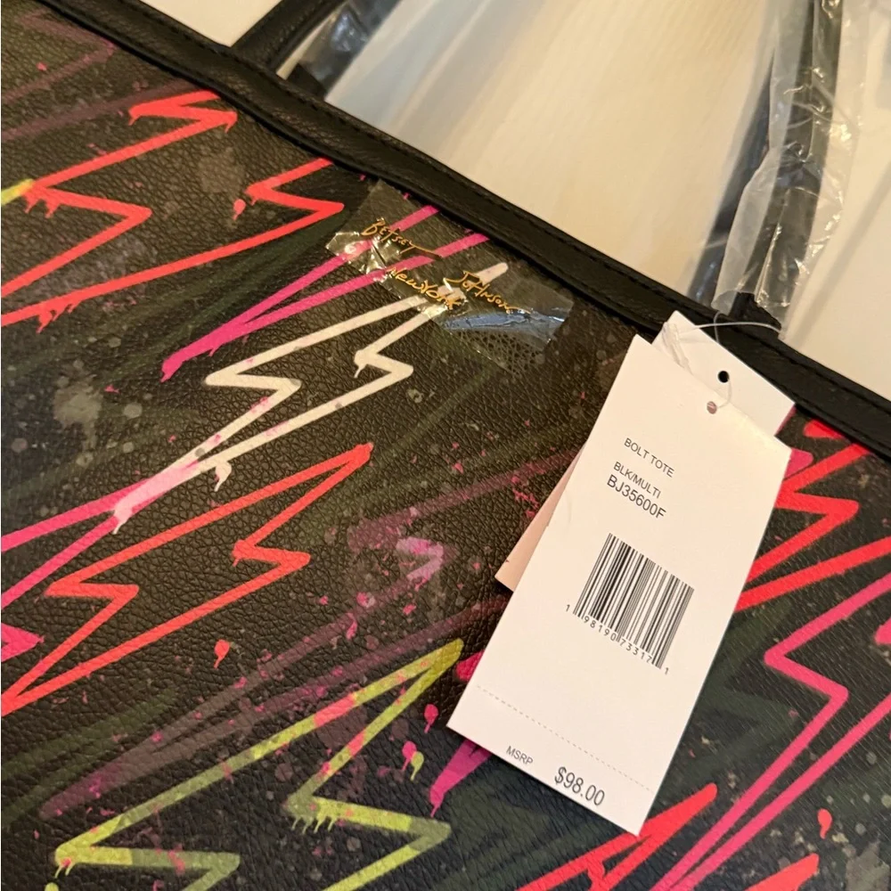 Betsey Johnson Black and Neon Lightning Tote - Picture 3 of 5